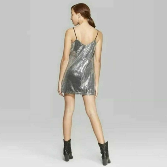Wild Fable Silver Sequin Mini Slip Dress Cocktail Party Dress - Picture 2 of 7